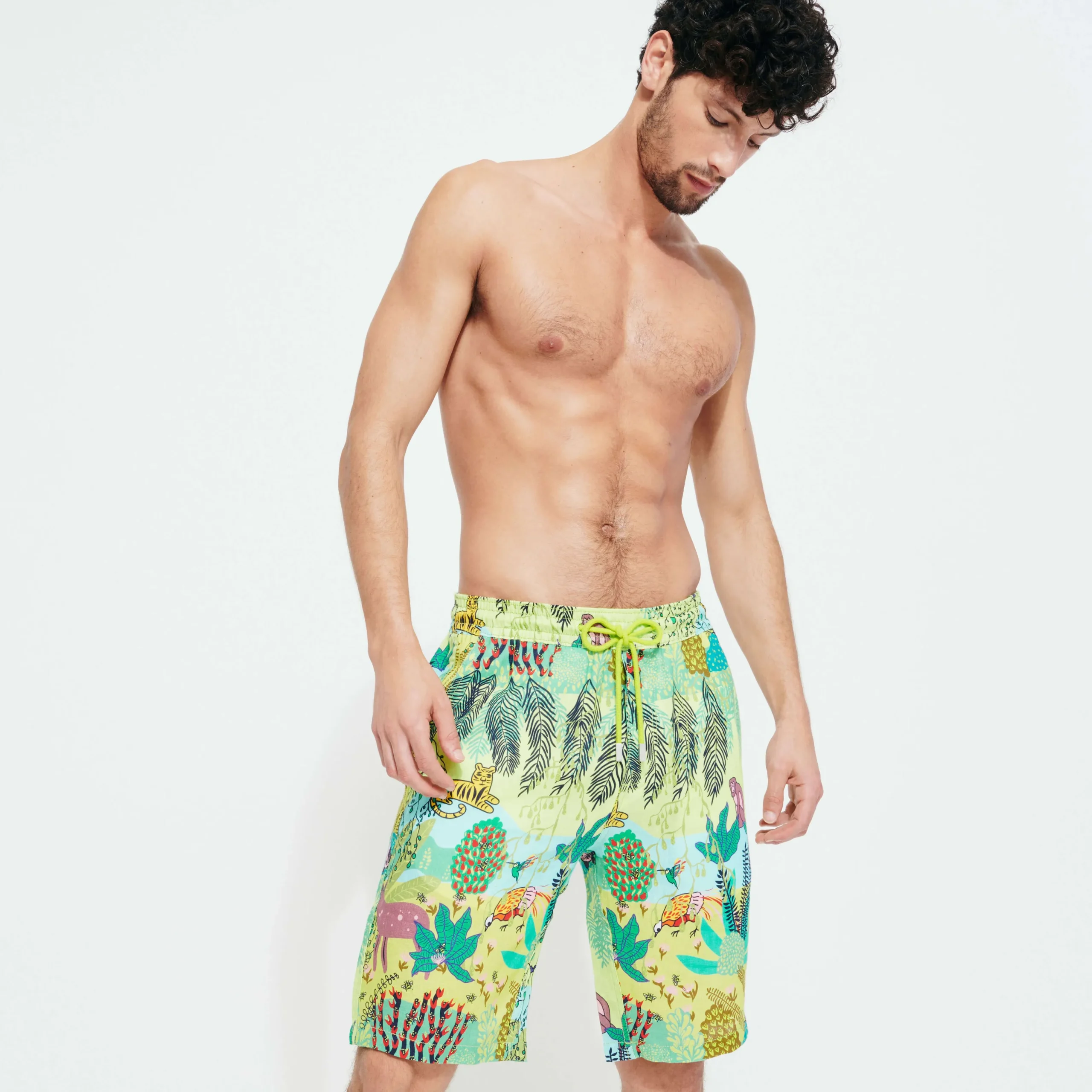Flash Sale Vilebrequin Men Printed Linen Bermuda Jungle Rousseau Ginger/Green
