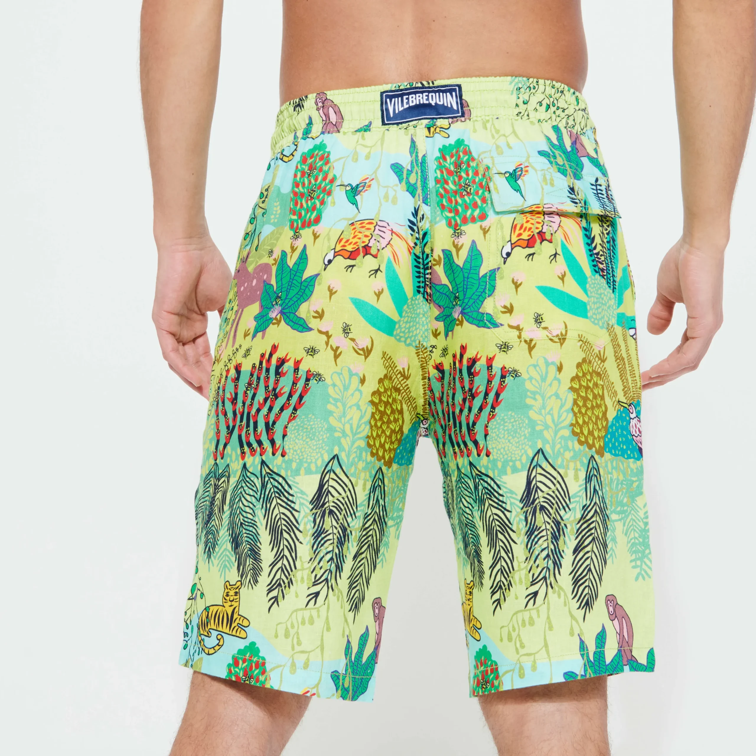 Flash Sale Vilebrequin Men Printed Linen Bermuda Jungle Rousseau Ginger/Green