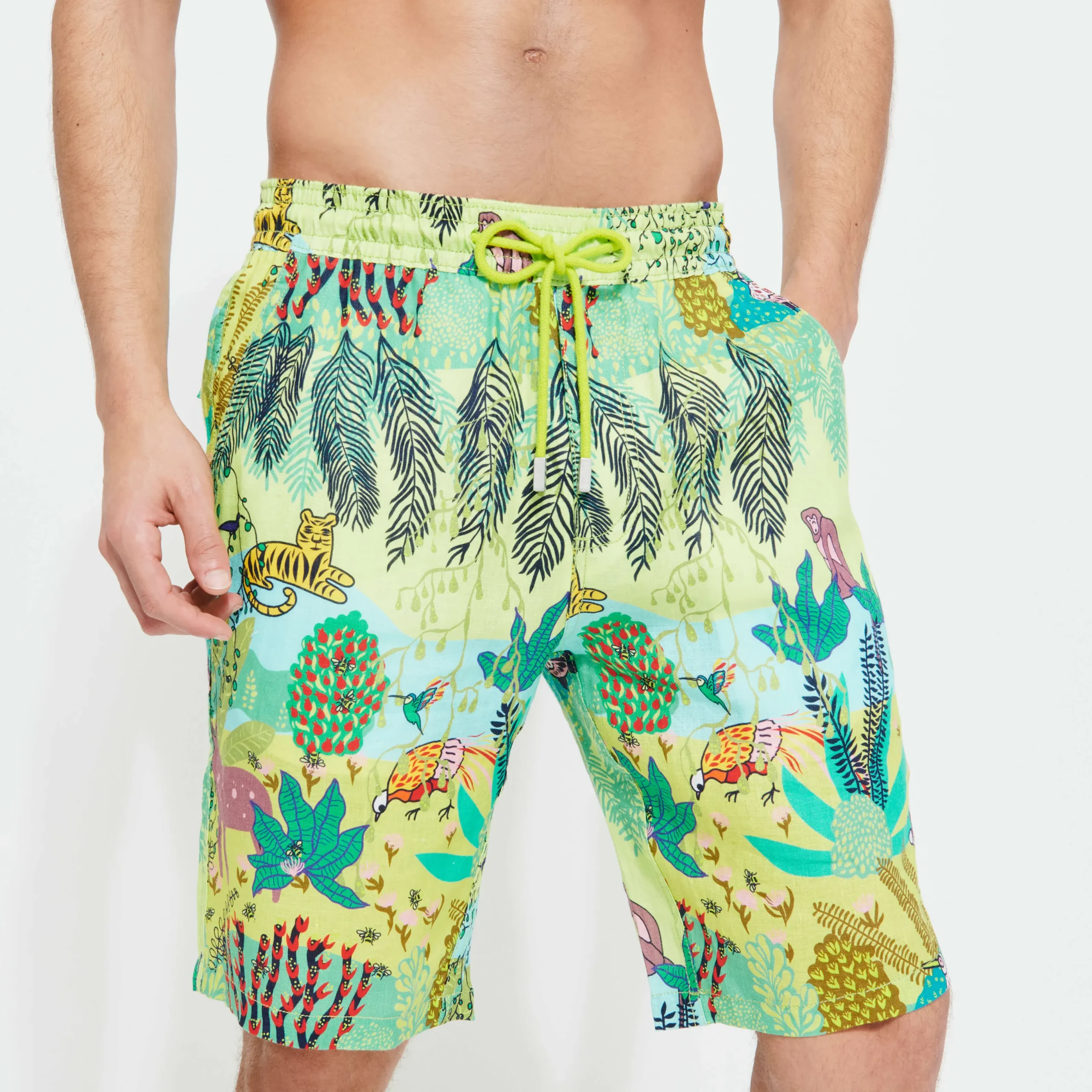 Flash Sale Vilebrequin Men Printed Linen Bermuda Jungle Rousseau Ginger/Green