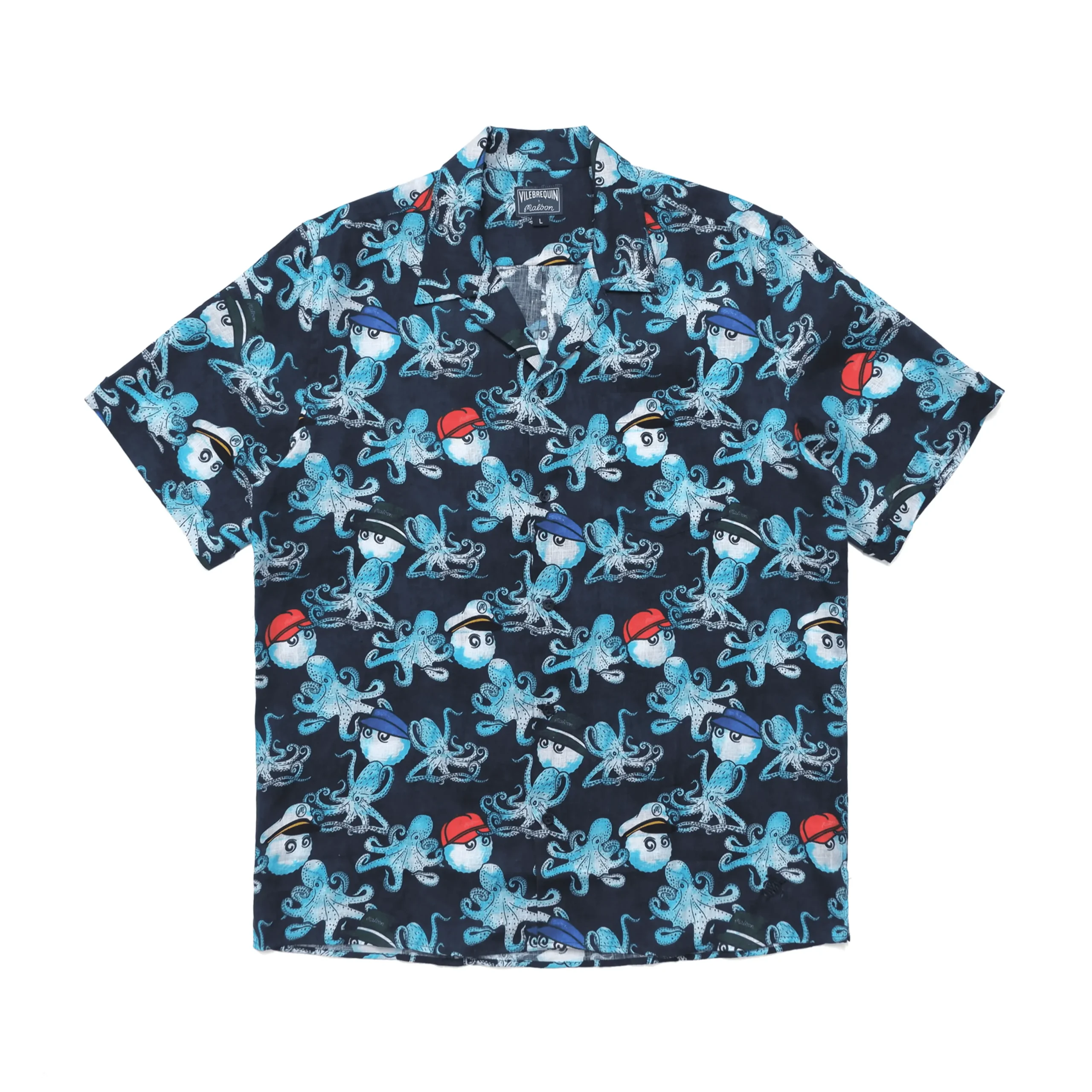 Online Vilebrequin Men Printed Linen Bowling Shirt - X Malbon Navy/Blue