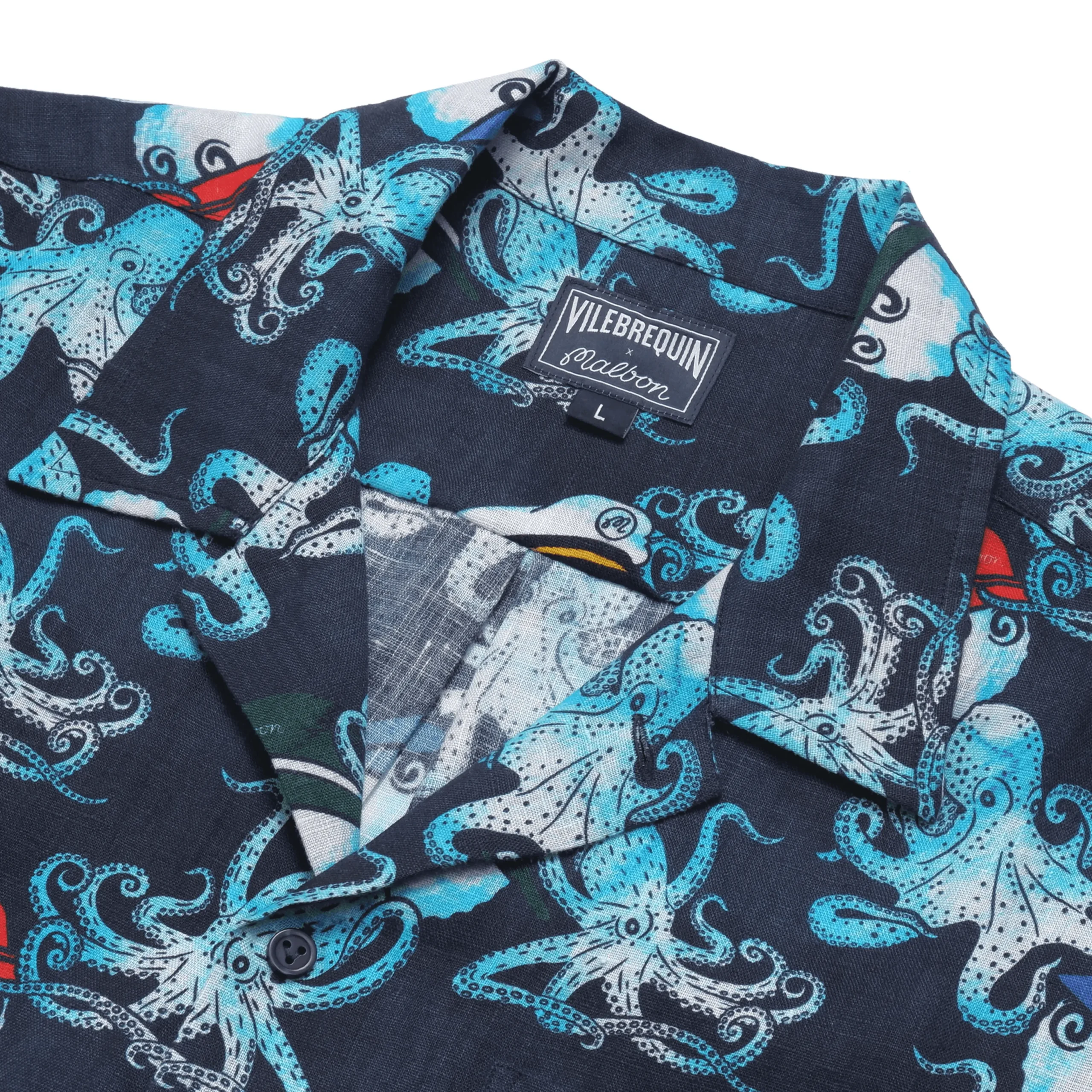 Online Vilebrequin Men Printed Linen Bowling Shirt - X Malbon Navy/Blue