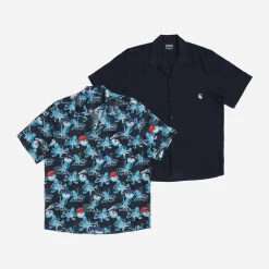 Online Vilebrequin Men Printed Linen Bowling Shirt - X Malbon Navy/Blue