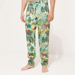 Clearance Vilebrequin Men Printed Linen Pants Jungle Rousseau Ginger/Green