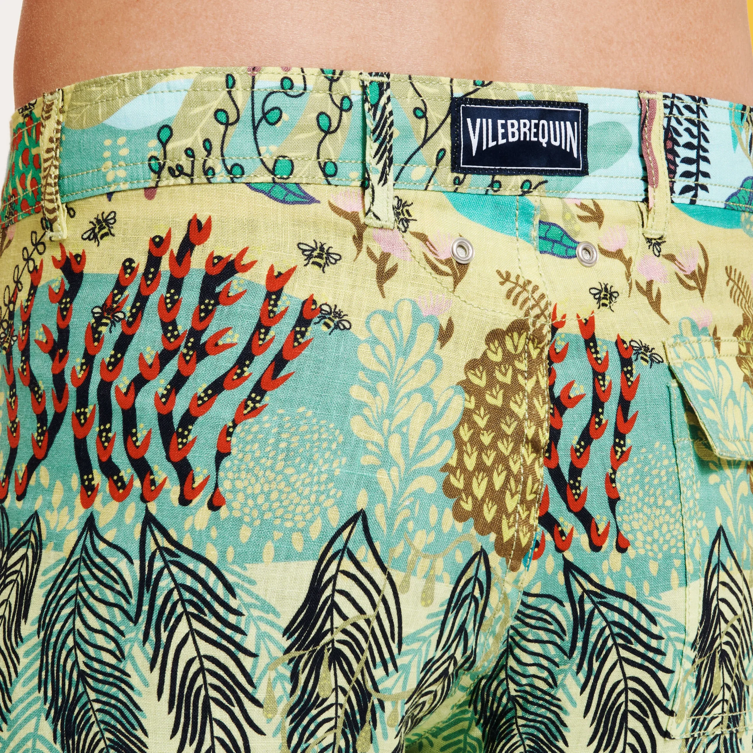 Clearance Vilebrequin Men Printed Linen Pants Jungle Rousseau Ginger/Green
