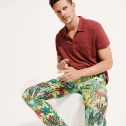 Clearance Vilebrequin Men Printed Linen Pants Jungle Rousseau Ginger/Green