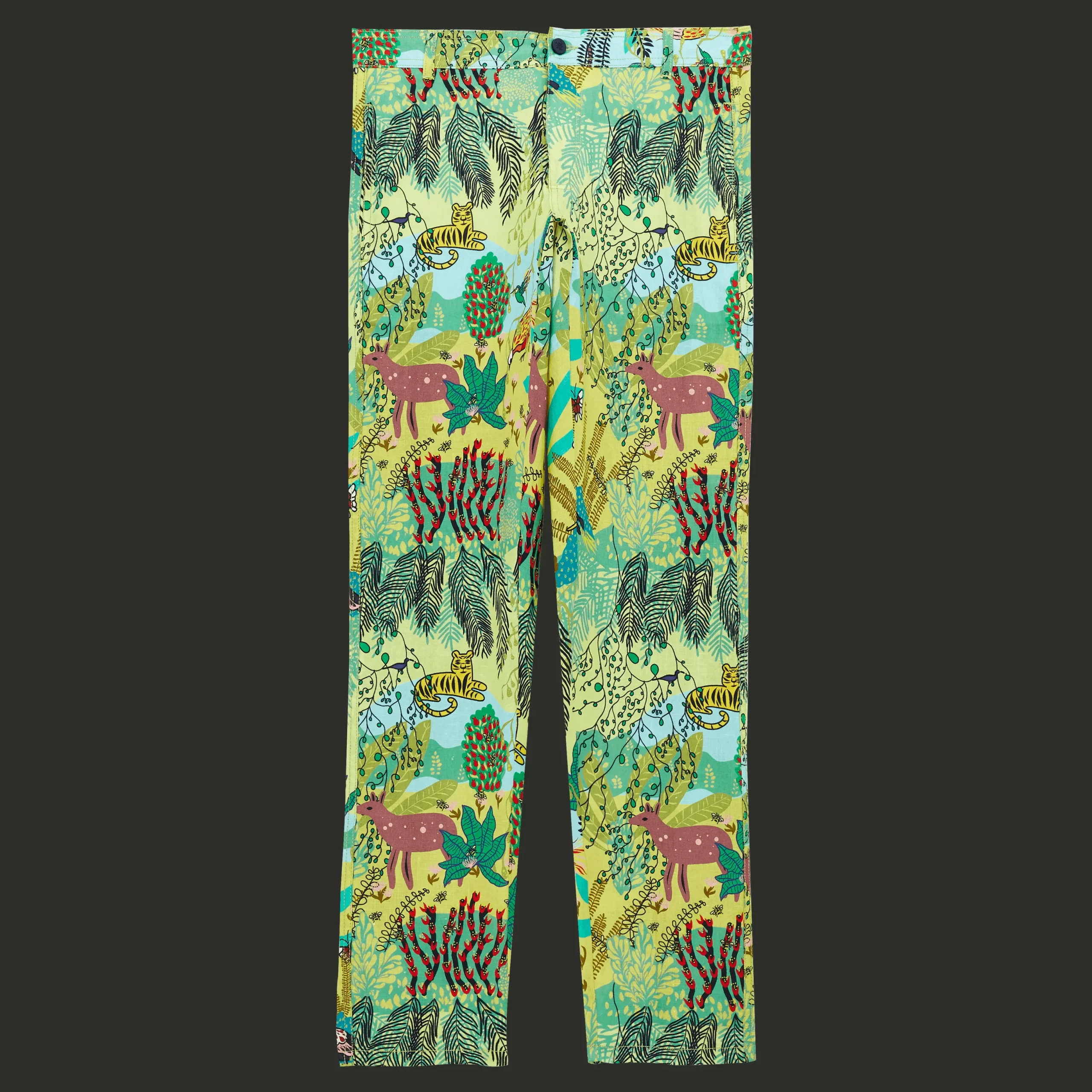 Clearance Vilebrequin Men Printed Linen Pants Jungle Rousseau Ginger/Green
