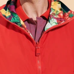 Sale Vilebrequin Men Reversible Windbreaker Jacket Marche Provencal Poppy Red/Red