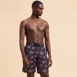 Fashion Vilebrequin Men Stretch Long Swim Trunks Provencal Turtles Navy/Blue