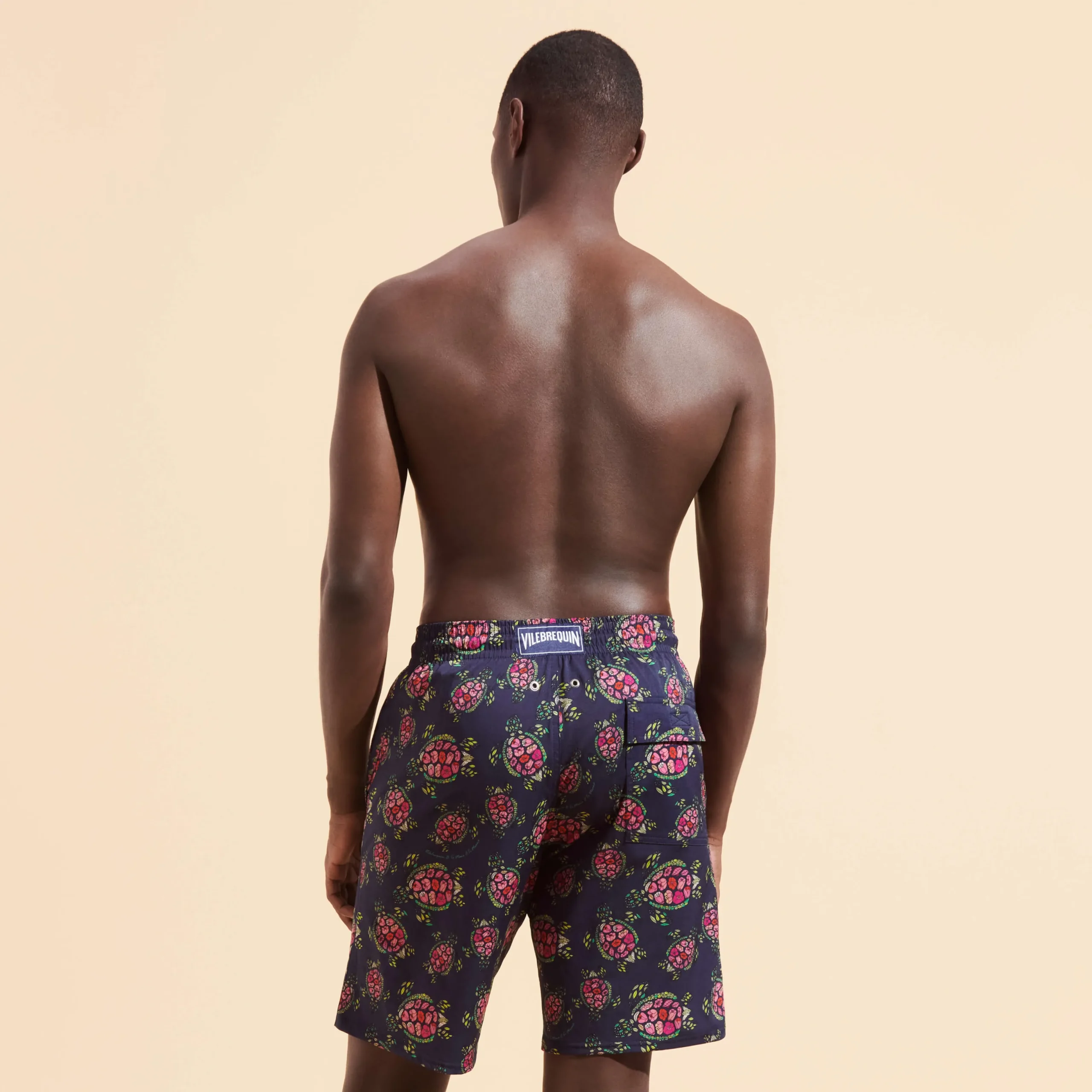 Fashion Vilebrequin Men Stretch Long Swim Trunks Provencal Turtles Navy/Blue