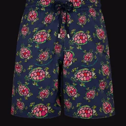 Fashion Vilebrequin Men Stretch Long Swim Trunks Provencal Turtles Navy/Blue