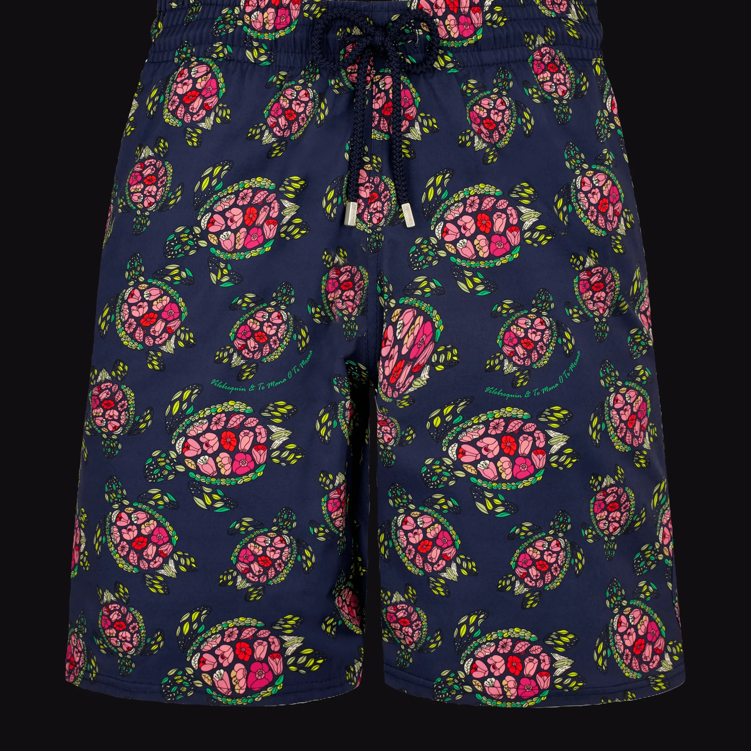 Fashion Vilebrequin Men Stretch Long Swim Trunks Provencal Turtles Navy/Blue