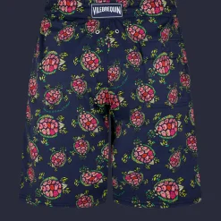 Fashion Vilebrequin Men Stretch Long Swim Trunks Provencal Turtles Navy/Blue