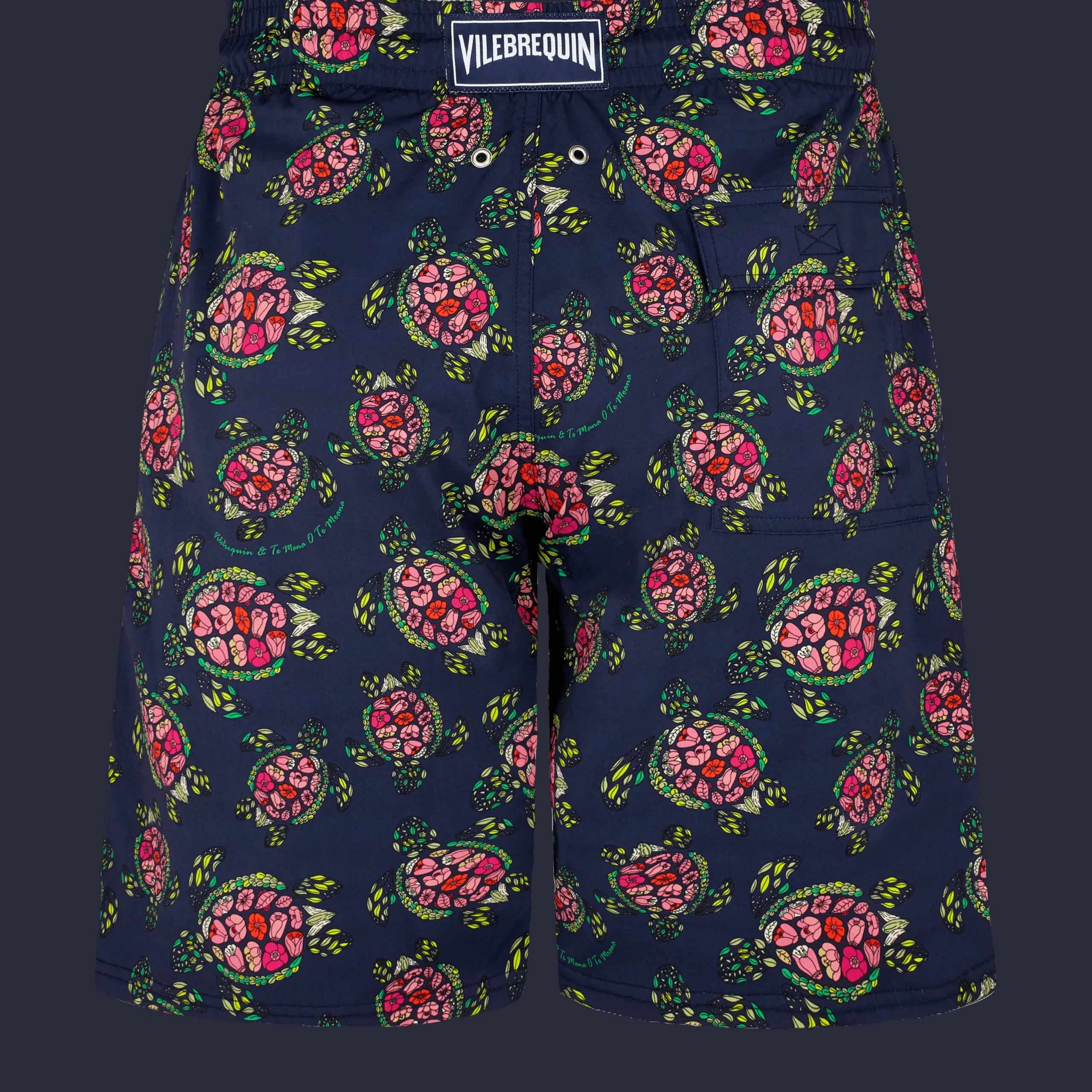 Fashion Vilebrequin Men Stretch Long Swim Trunks Provencal Turtles Navy/Blue