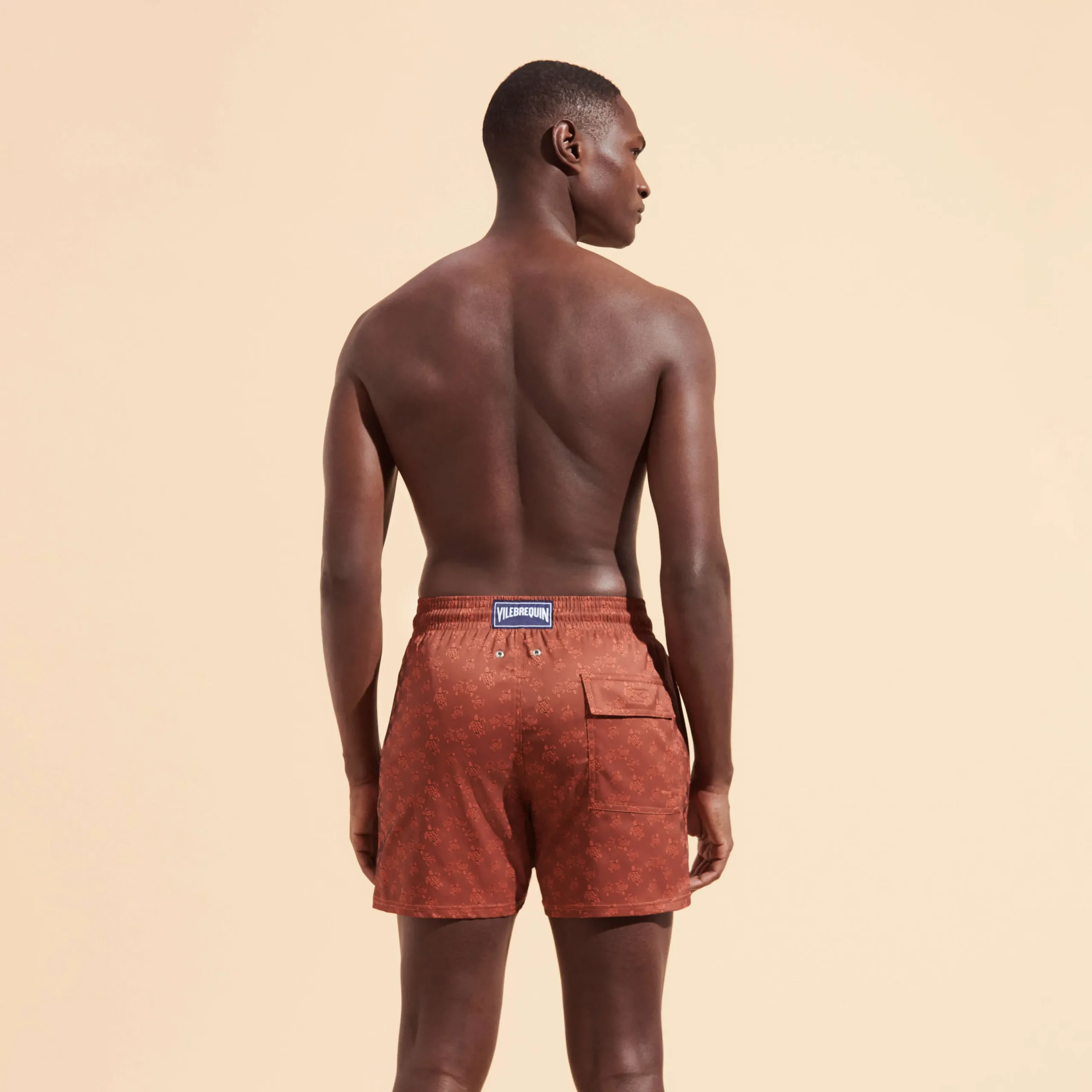 Shop Vilebrequin Men Stretch Short Swim Trunks Jacquard Tortue Tomette/Red