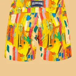 Sale Vilebrequin Men Stretch Short Swim Trunks Flat Belt Sunny Streets Sun/Yellow