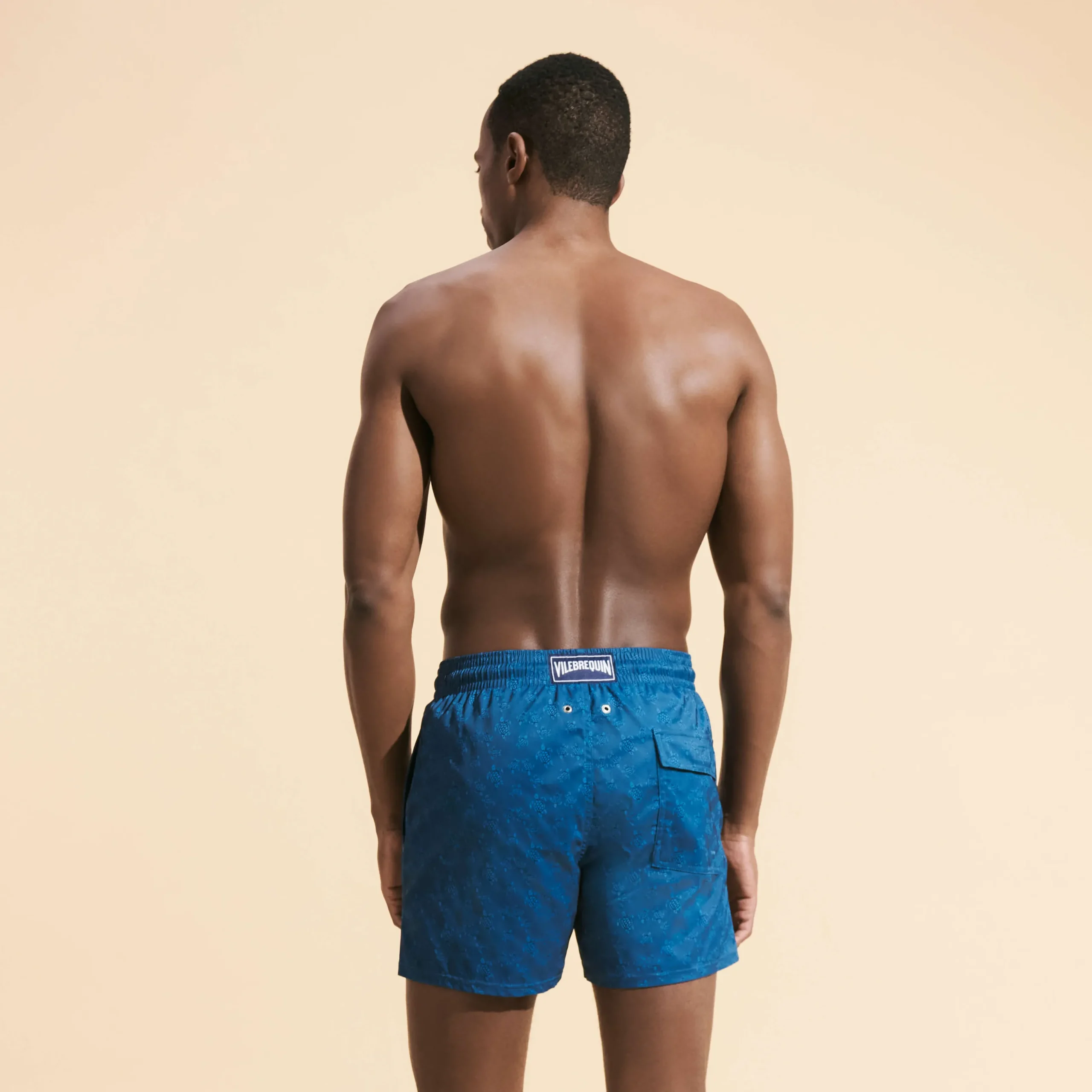 New Vilebrequin Men Stretch Short Swim Trunks Jacquard Tortue Calanque/Blue