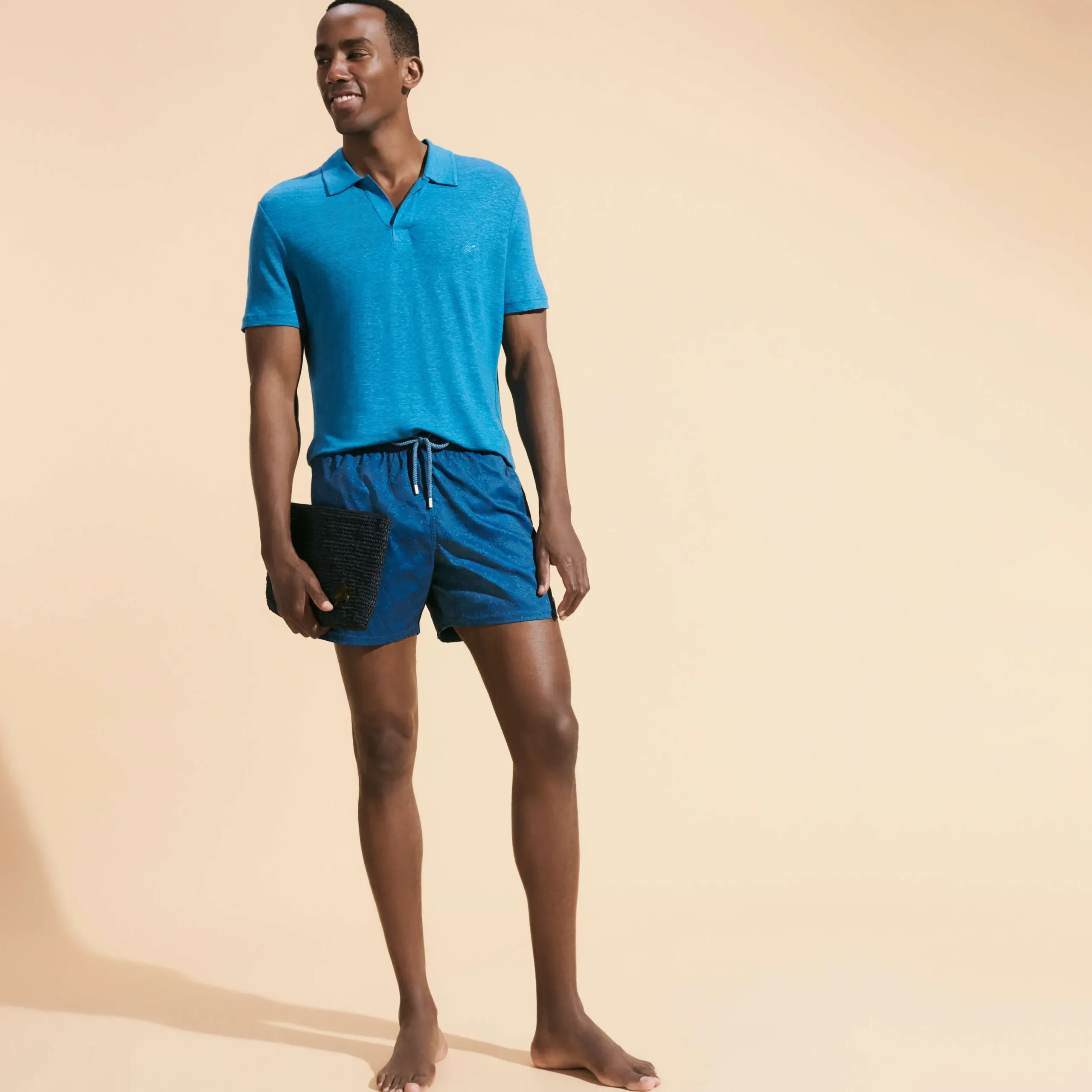 New Vilebrequin Men Stretch Short Swim Trunks Jacquard Tortue Calanque/Blue