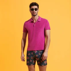 Online Vilebrequin Men Stretch Short Swim Trunks Flat Belt Provencal Turtles Navy/Blue
