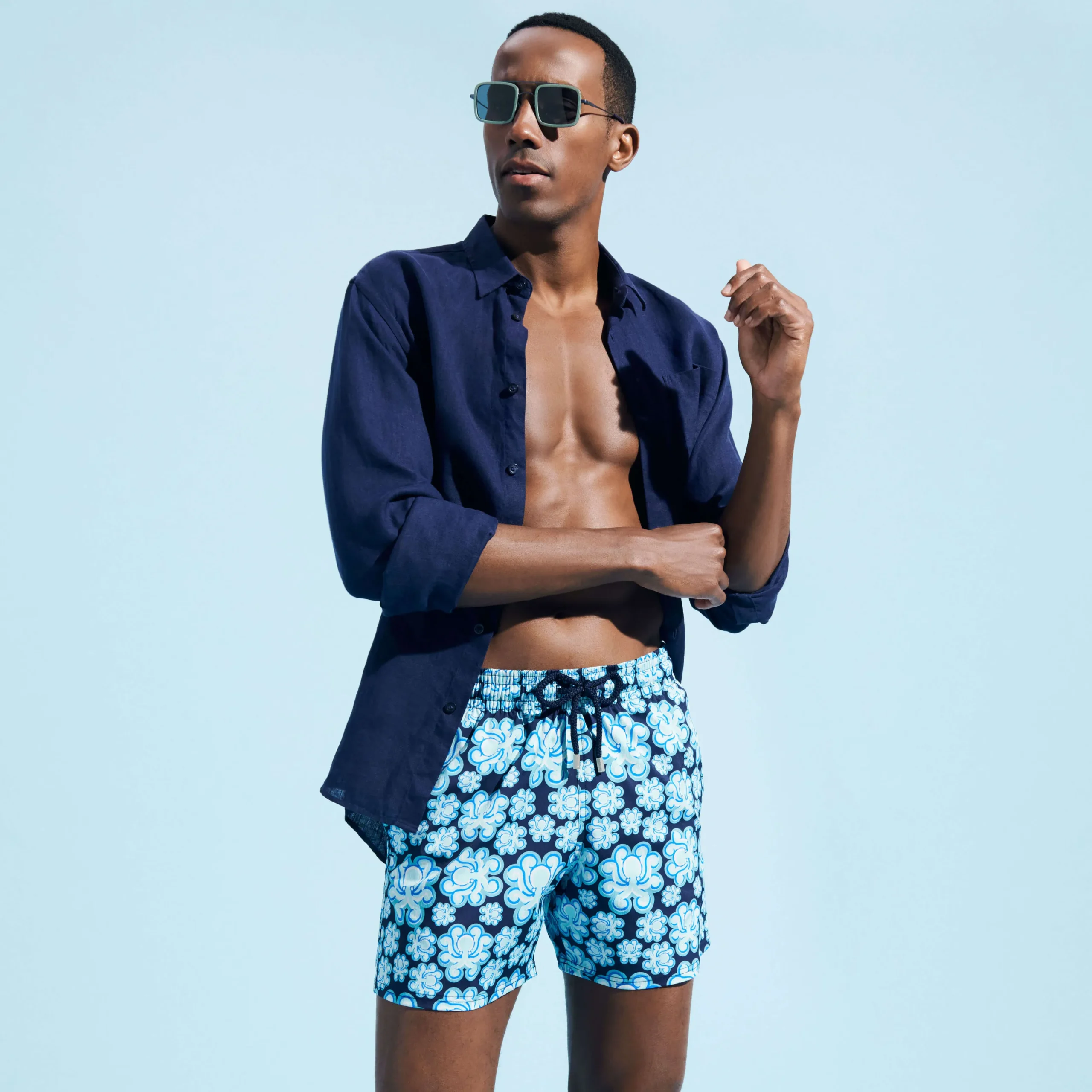 Shop Vilebrequin Men Stretch Swim Shorts Poulpes Neon Navy/Blue