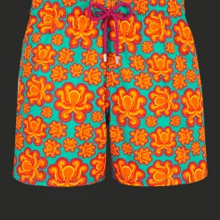 Discount Vilebrequin Men Stretch Swim Shorts Poulpes Neon Tropezian Green/Green