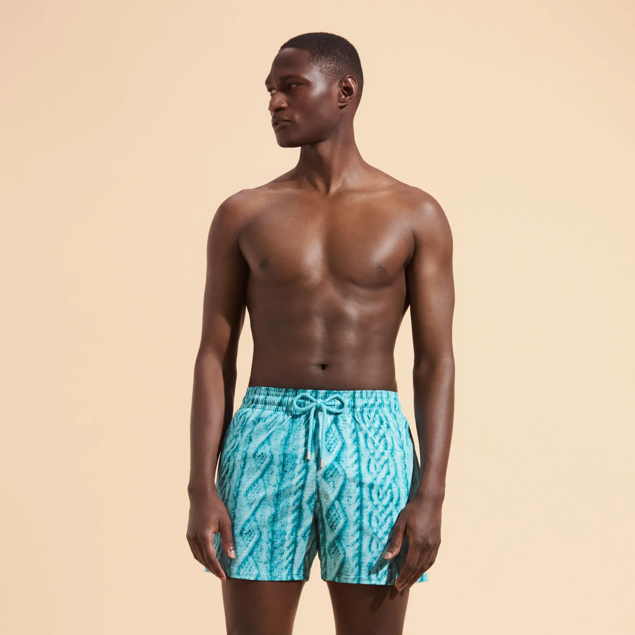 Outlet Vilebrequin Men Stretch Swim Trunks Aran Knit Thalassa/Blue