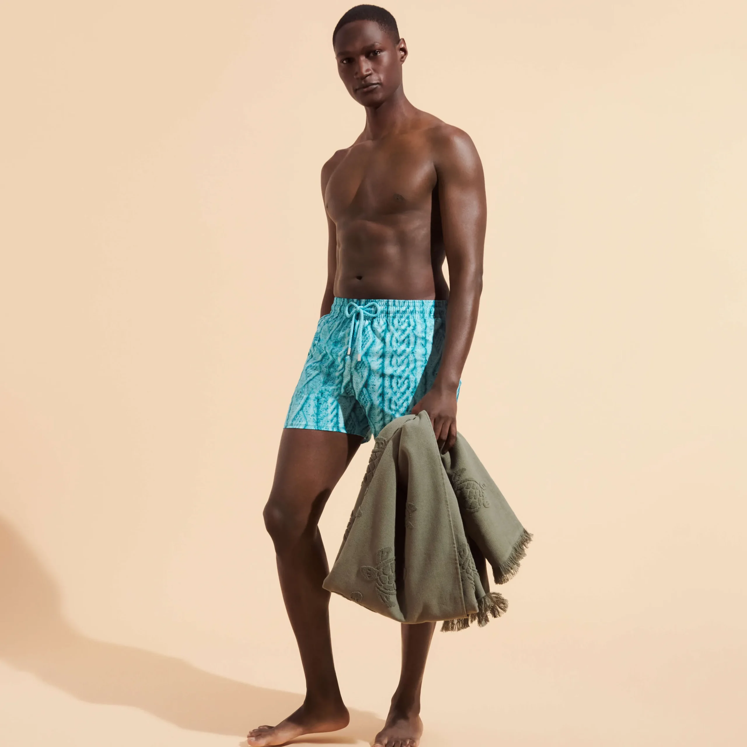 Outlet Vilebrequin Men Stretch Swim Trunks Aran Knit Thalassa/Blue
