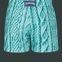 Outlet Vilebrequin Men Stretch Swim Trunks Aran Knit Thalassa/Blue