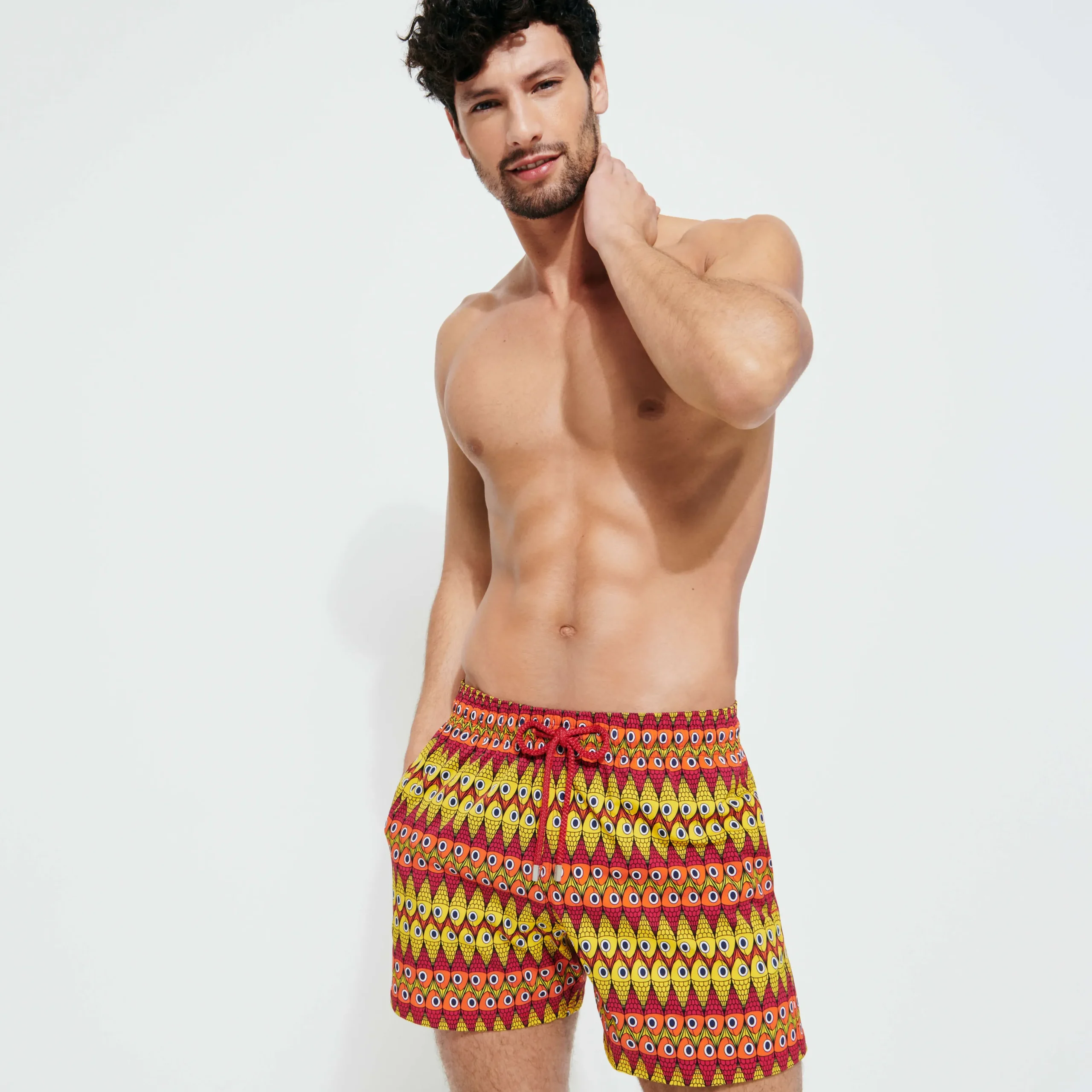 Cheap Vilebrequin Men Stretch Swim Trunks Fish On Line Burgundy/Red