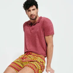 Cheap Vilebrequin Men Stretch Swim Trunks Fish On Line Burgundy/Red