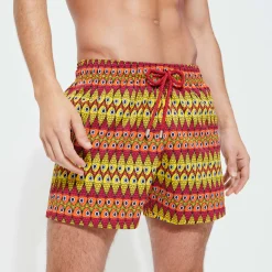 Cheap Vilebrequin Men Stretch Swim Trunks Fish On Line Burgundy/Red