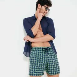 Cheap Vilebrequin Men Stretch Swim Trunks Fish Foot Navy/Blue