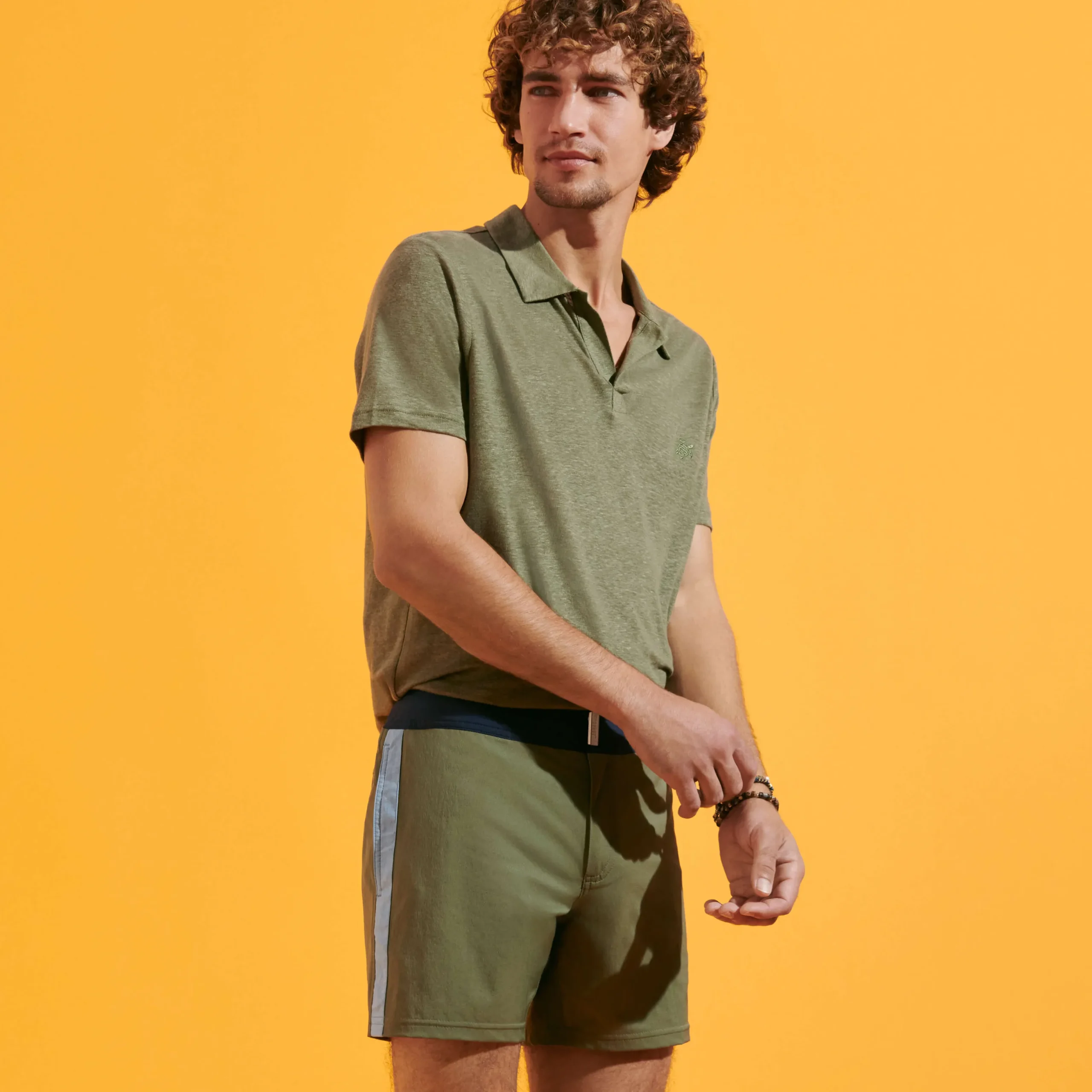 Online Vilebrequin Men Stretch Swim Trunks Flat Belt Color Block Olivier/Green