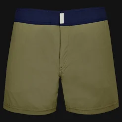Online Vilebrequin Men Stretch Swim Trunks Flat Belt Color Block Olivier/Green