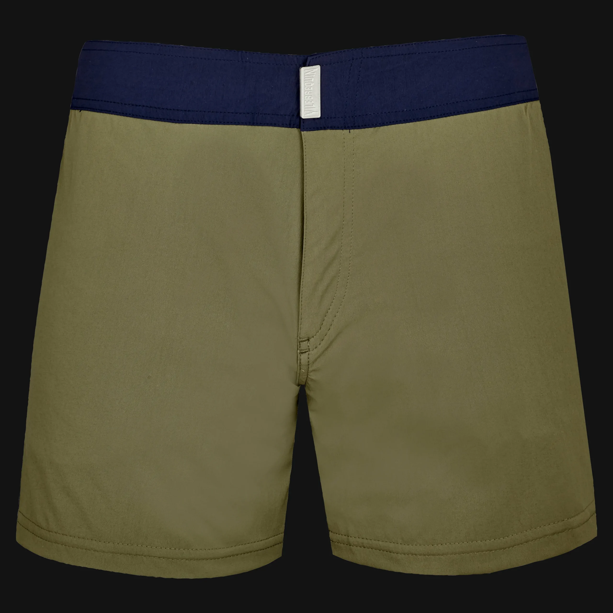 Online Vilebrequin Men Stretch Swim Trunks Flat Belt Color Block Olivier/Green