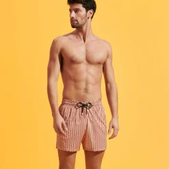 Best Sale Vilebrequin Men Stretch Swim Trunks Micro Mouettes Straw/Yellow