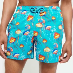 Outlet Vilebrequin Men Stretch Swim Trunks Neo Medusa Curacao/Blue