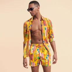 Best Sale Vilebrequin Men Stretch Swim Trunks Sunny Streets Sun/Yellow