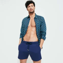 Hot Vilebrequin Men Stretch Swim Trunks Solid Navy/Blue