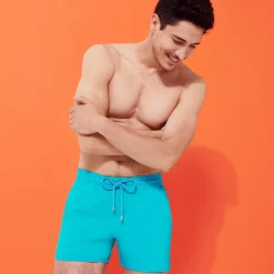 Hot Vilebrequin Men Stretch Swim Trunks Solid Curacao/Blue