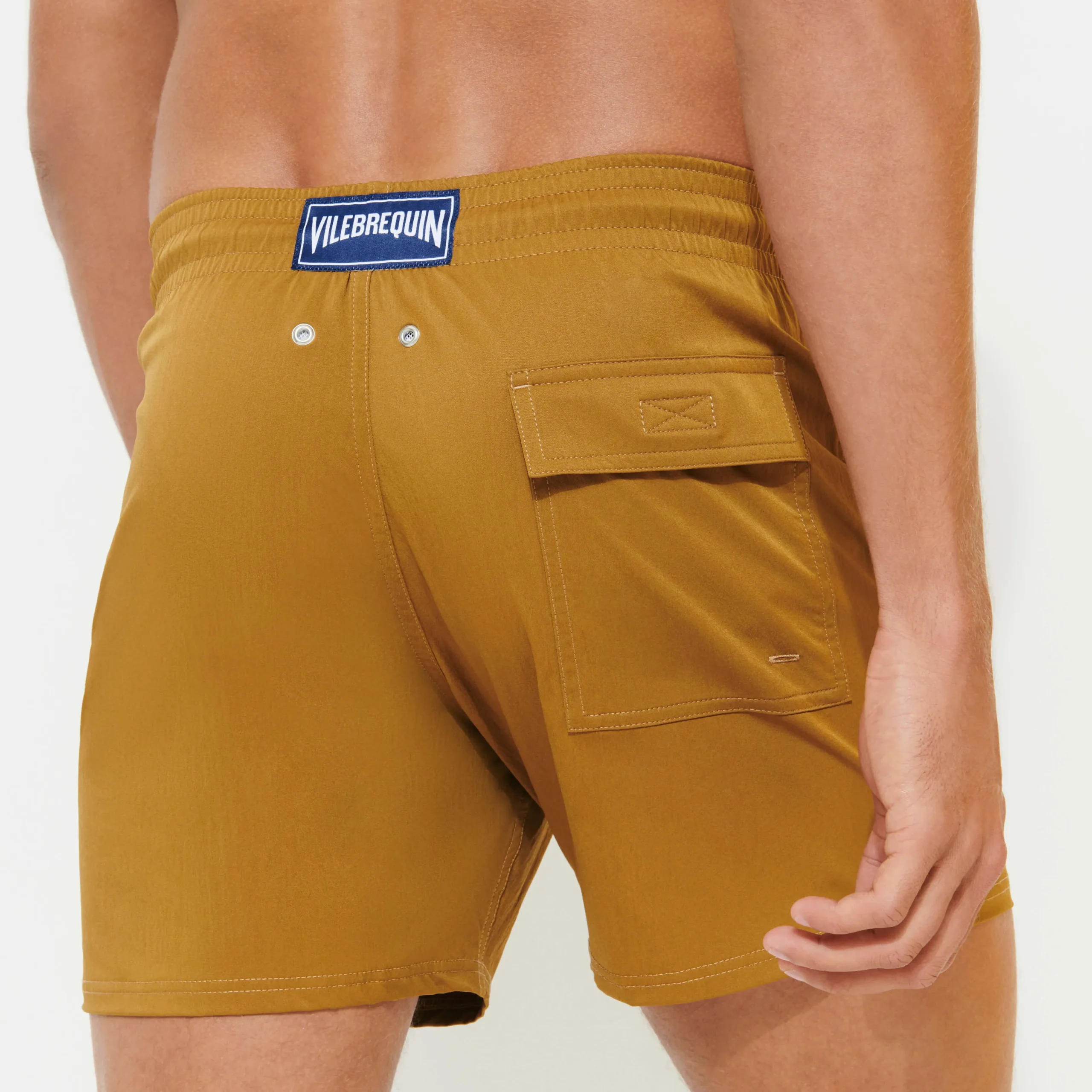 Online Vilebrequin Men Stretch Swim Trunks Solid Bark/Beige