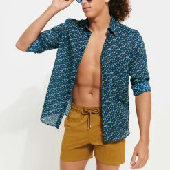 Online Vilebrequin Men Stretch Swim Trunks Solid Bark/Beige