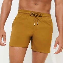 Online Vilebrequin Men Stretch Swim Trunks Solid Bark/Beige