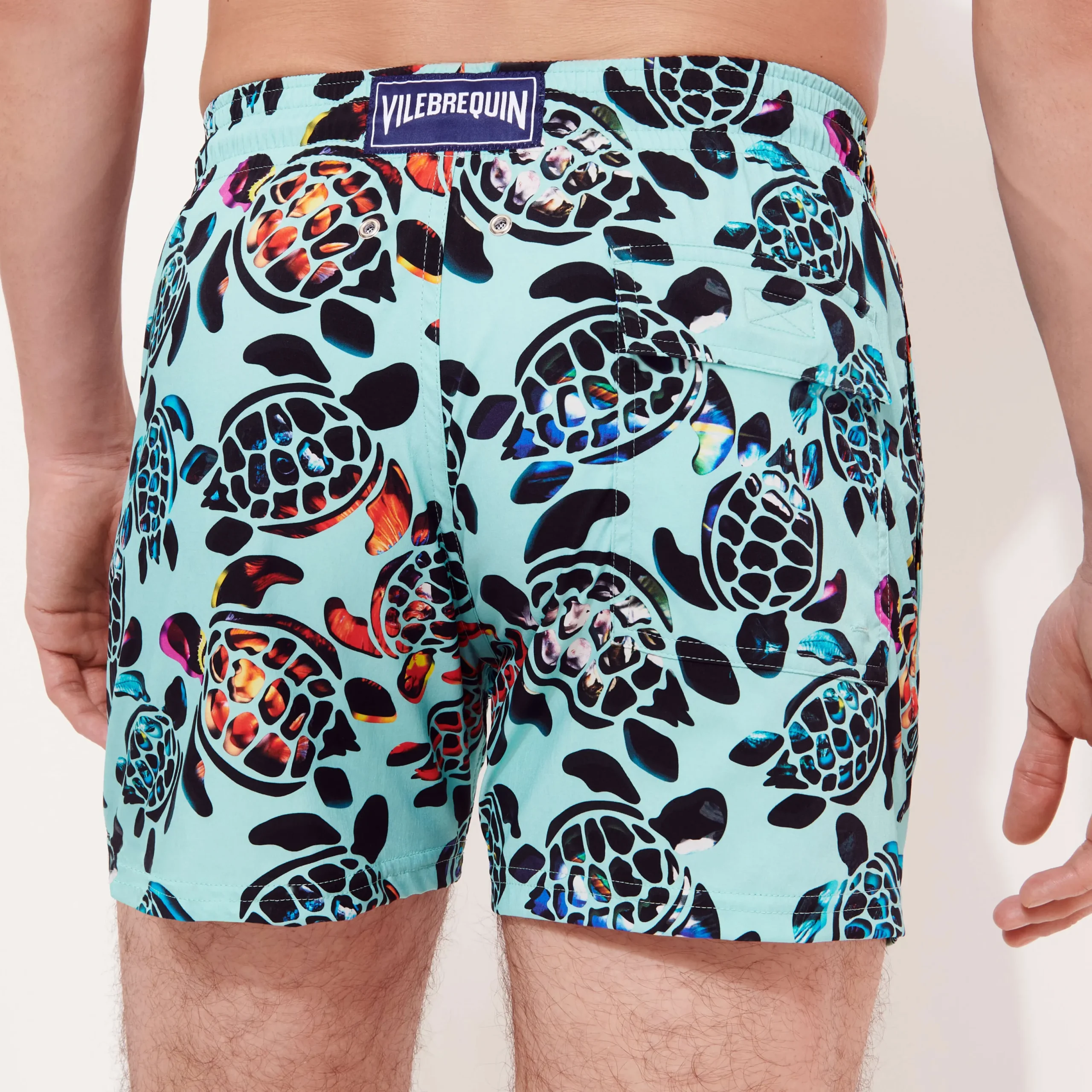 Online Vilebrequin Men Stretch Swim Trunks Screen Turtles Lagoon/Blue