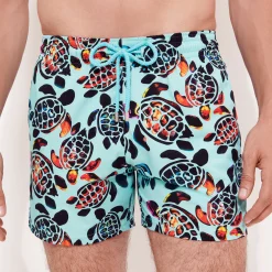 Online Vilebrequin Men Stretch Swim Trunks Screen Turtles Lagoon/Blue