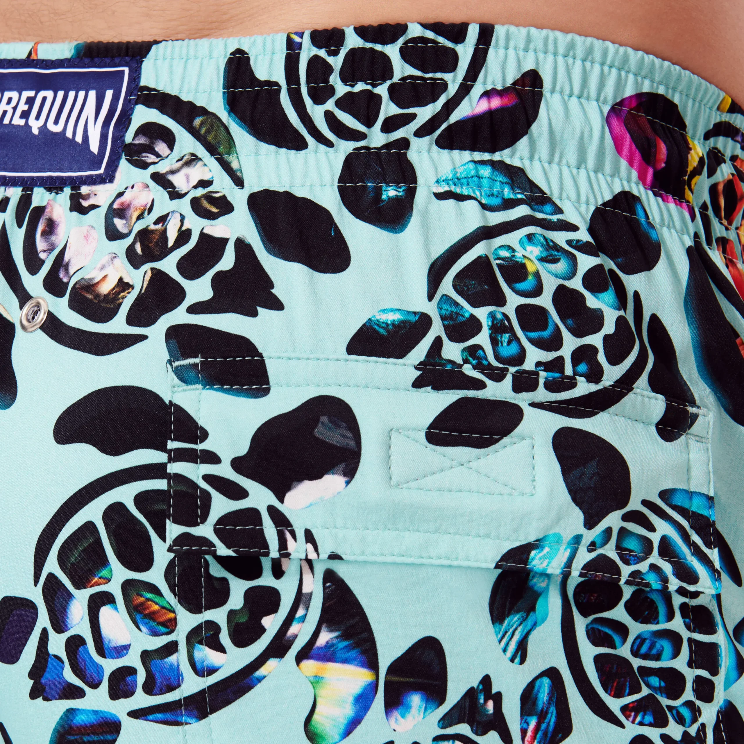 Online Vilebrequin Men Stretch Swim Trunks Screen Turtles Lagoon/Blue