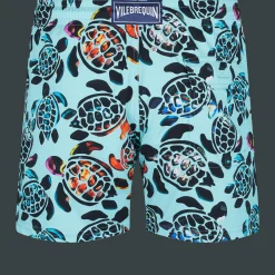 Online Vilebrequin Men Stretch Swim Trunks Screen Turtles Lagoon/Blue