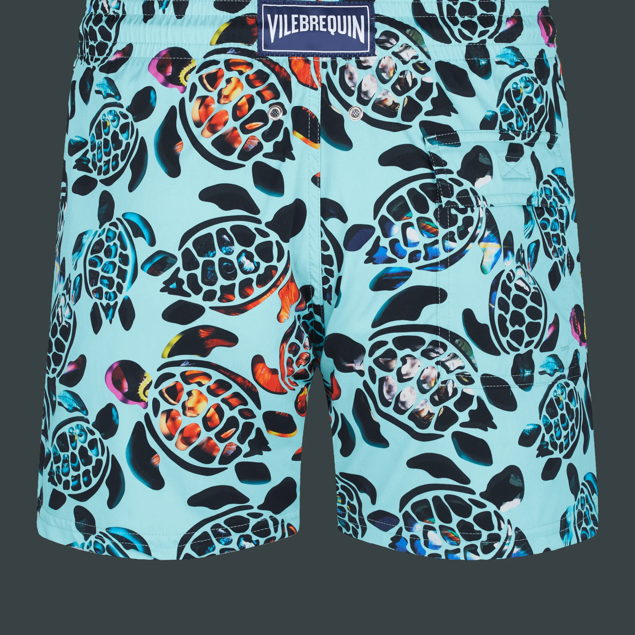 Online Vilebrequin Men Stretch Swim Trunks Screen Turtles Lagoon/Blue