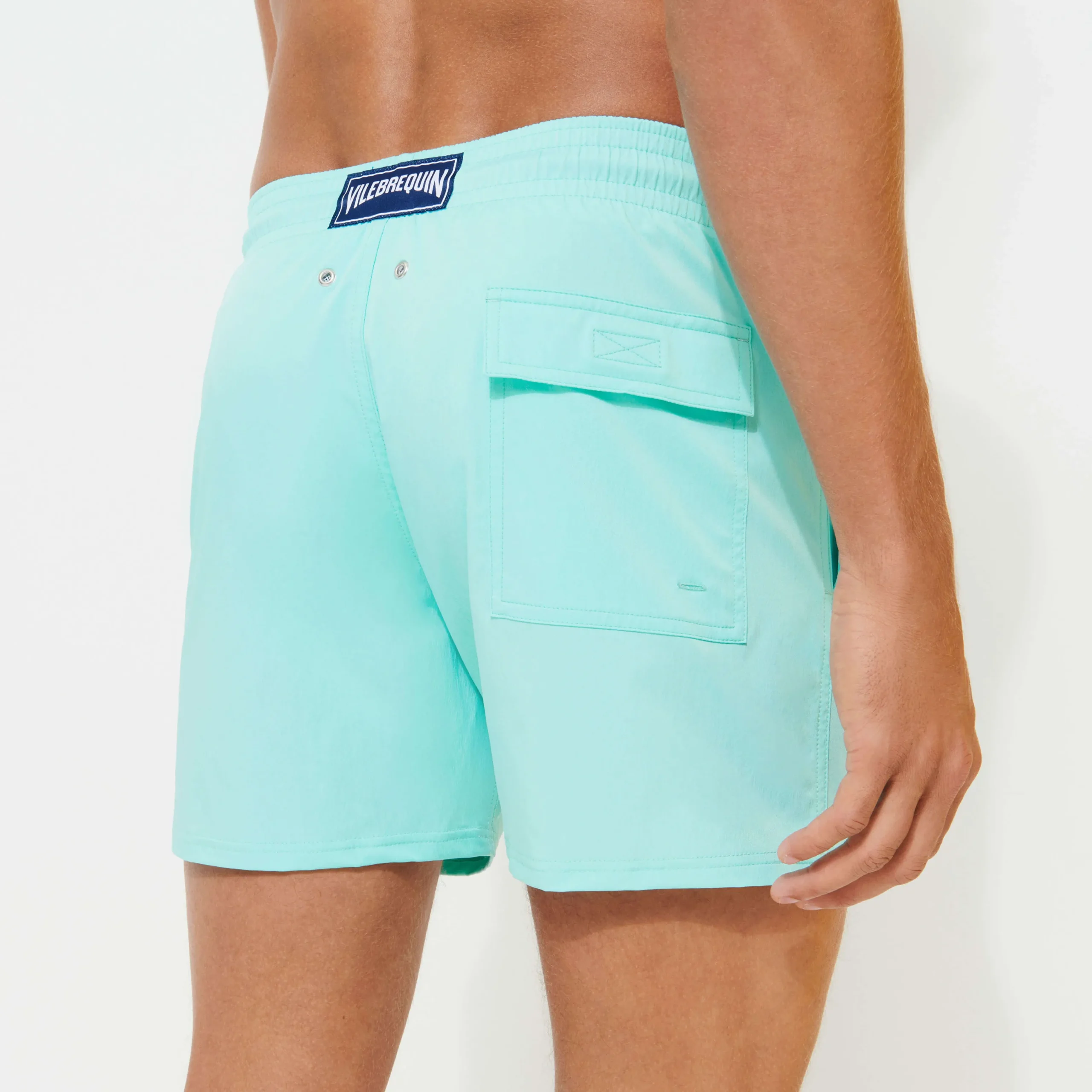 New Vilebrequin Men Stretch Swim Trunks Solid Lagoon/Blue