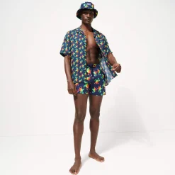 Discount Vilebrequin Men Stretch Swim Trunks Tortues Rainbow Multicolor - X Kenny Scharf Navy/Blue