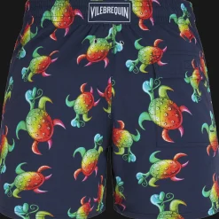Discount Vilebrequin Men Stretch Swim Trunks Tortues Rainbow Multicolor - X Kenny Scharf Navy/Blue